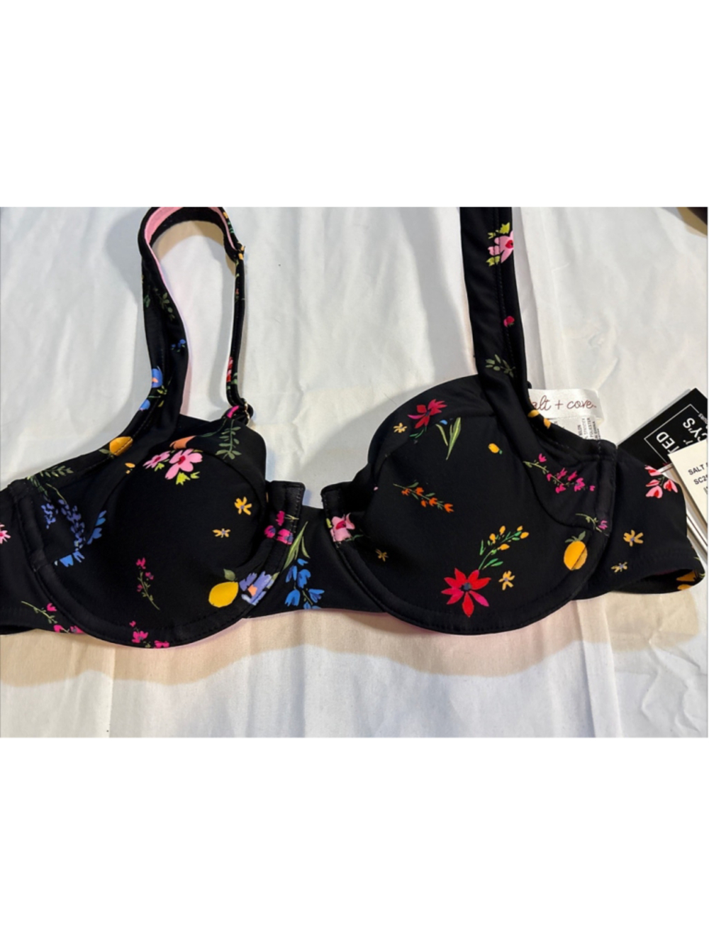 Salt + Cove Juniors' Floral-Print Scoop-Neck Bralette Bikini Top MSRP Small